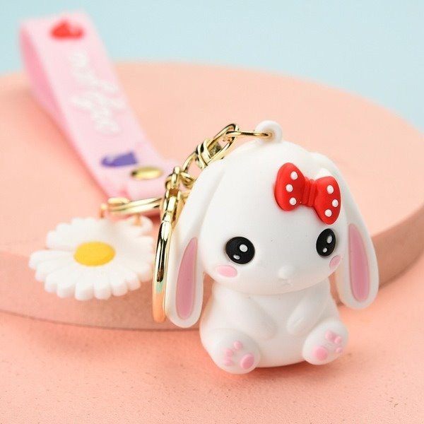 resin white rabbit keychain WS079