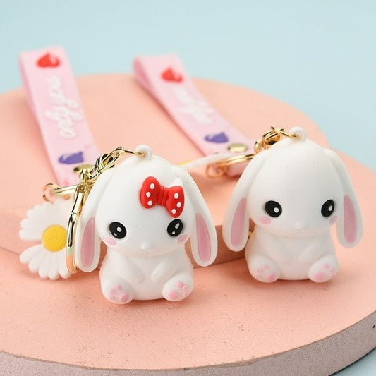 resin white rabbit keychain WS079