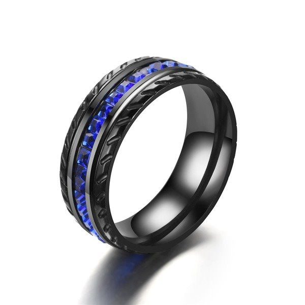 Stainless Steel Black Blue Cubic Zirconia Ring TS045