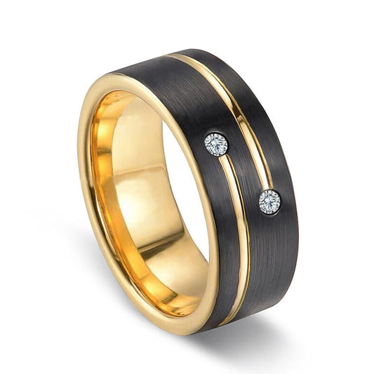 Stainless steel gold and diamond ring TS038