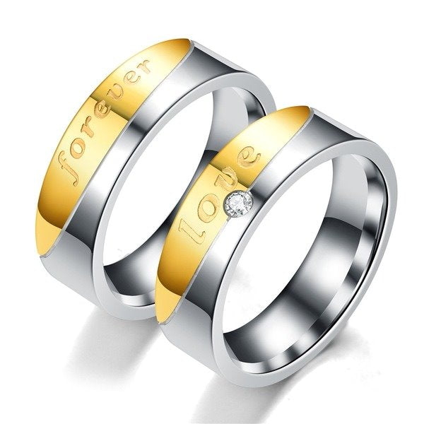 Stainless steel golden couple ring TS035