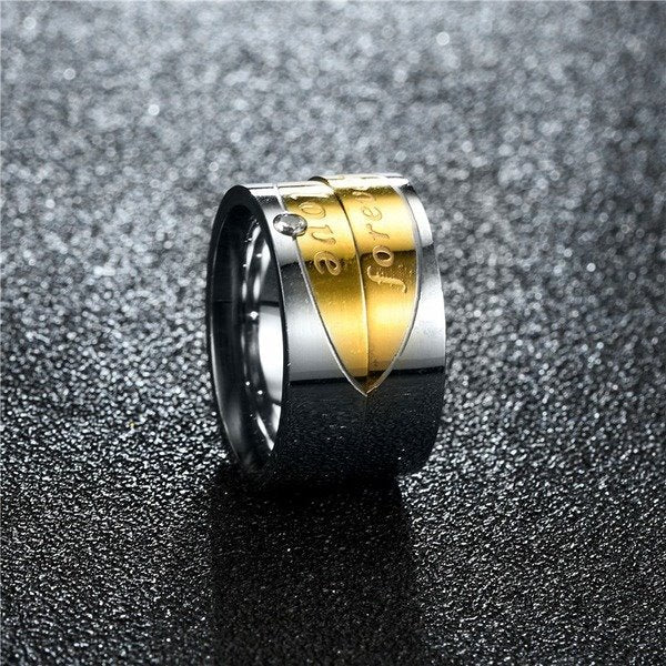 Stainless steel golden couple ring TS035