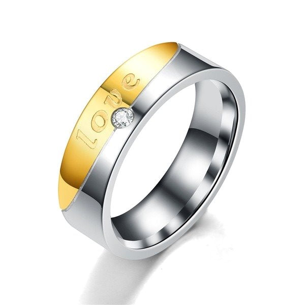 Stainless steel golden couple ring TS035