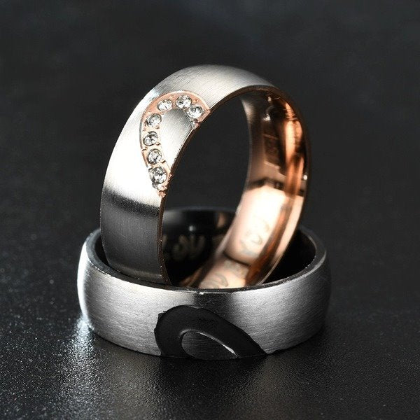 Stainless steel half peach heart ring TS002