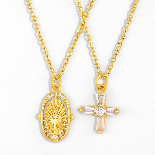 Alloy Zircon Cross Necklace MYA002NE016