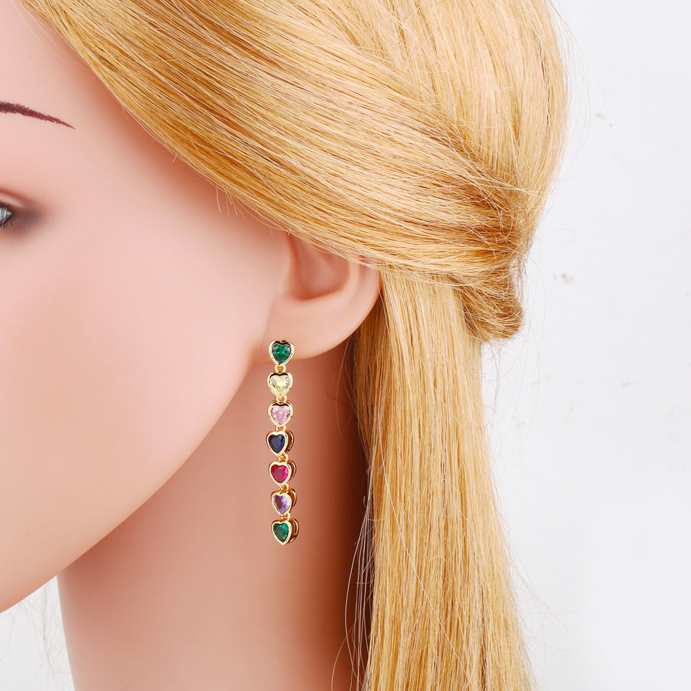 Alloy colored zircon heart tassel earrings MYA002ES011