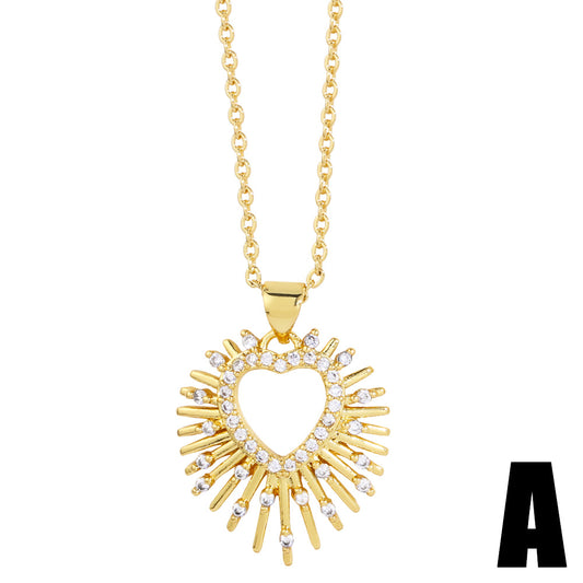 Alloy Hollow Heart Sun Necklace MYA002NE065