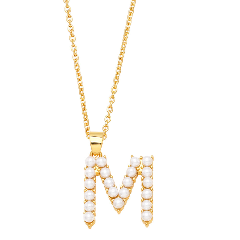 Alloy imitation pearl letter necklace MYA002NE076