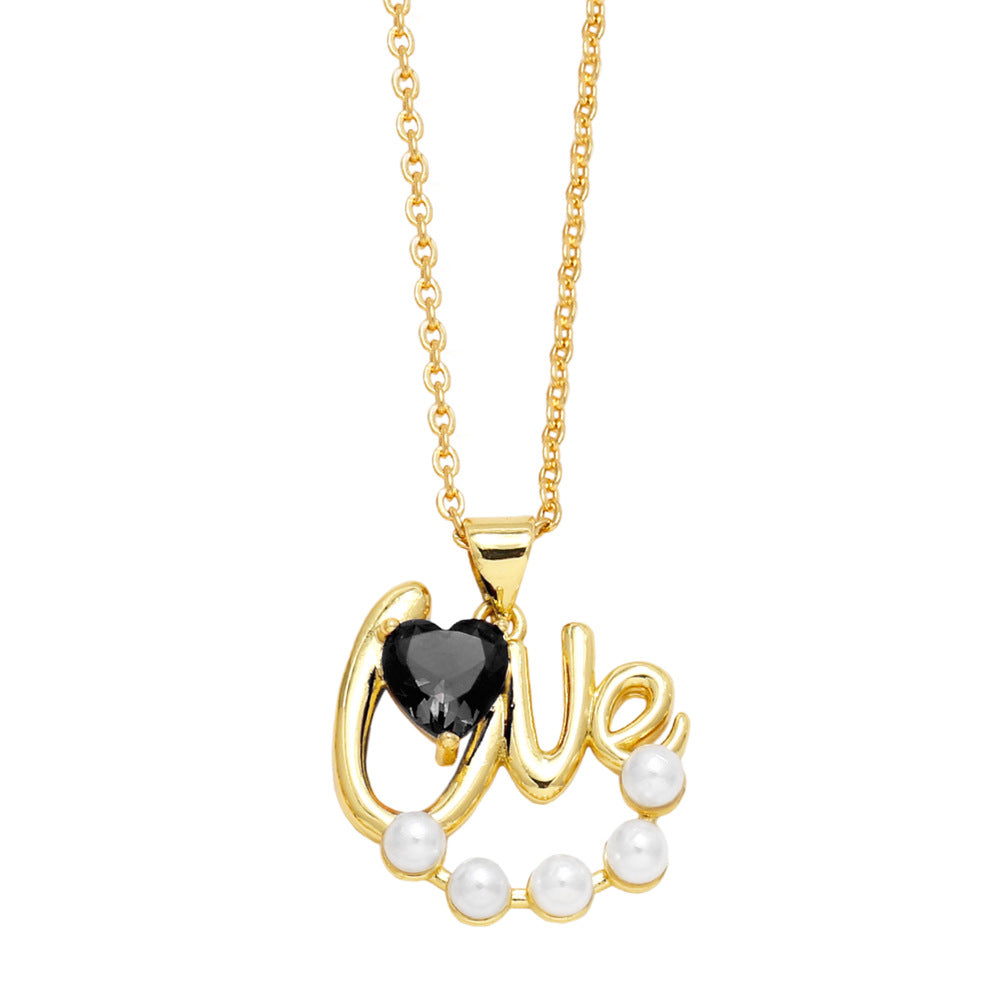 Alloy pearl studded diamond love necklace MYA002NE060