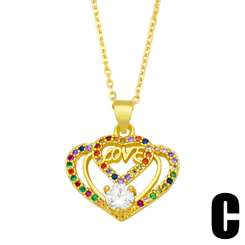 Alloy colored zircon peach heart necklace MYA002NE054