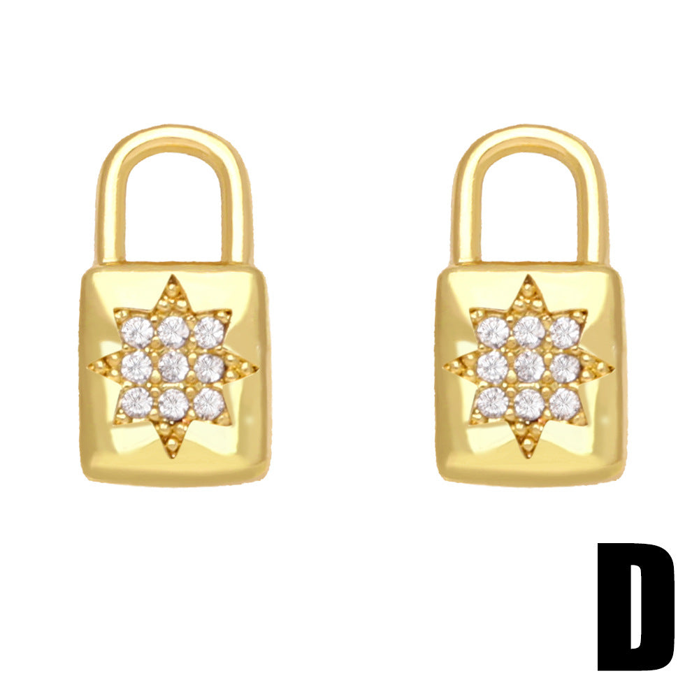 Alloy Diamond Heart Lock Earrings MYA002ES041