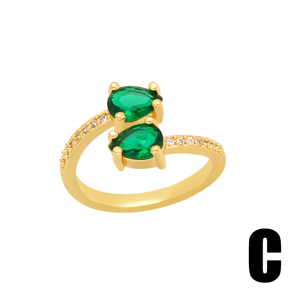 Alloy Green Leaf Open Ring MYA002RS010