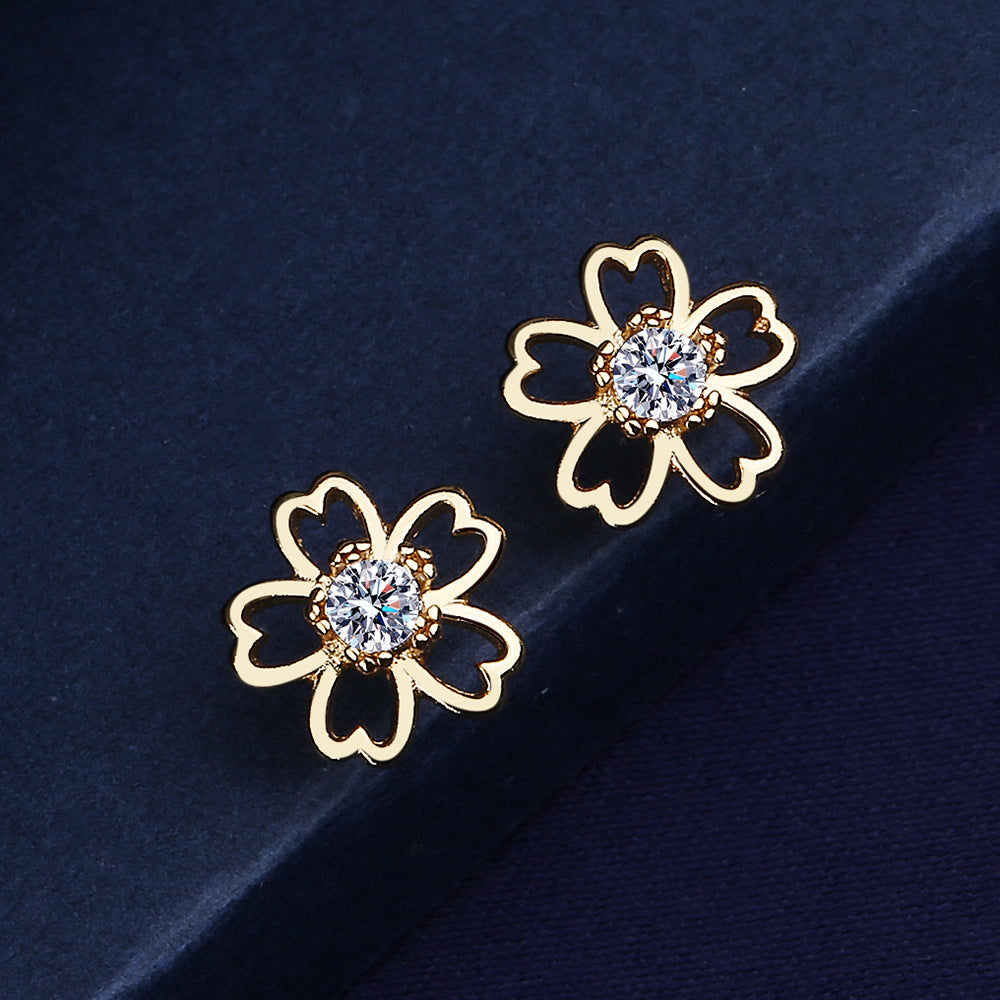 Copper and gold edged hollow small flower earrings MYA001ES053