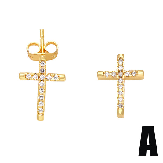 Alloy Diamond Cross Earrings MYA002ES025