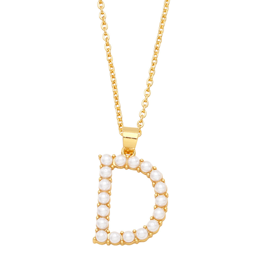 Alloy imitation pearl letter necklace MYA002NE076