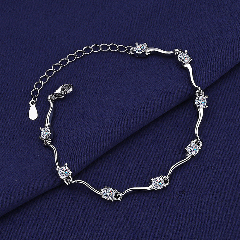 Brazalete de bambú bañado en plata y cobre lleno de diamantes MID001BT003