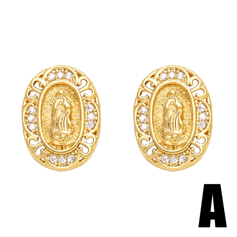 Alloy Set Zircon Virgin Mary Earrings MYA002ES022