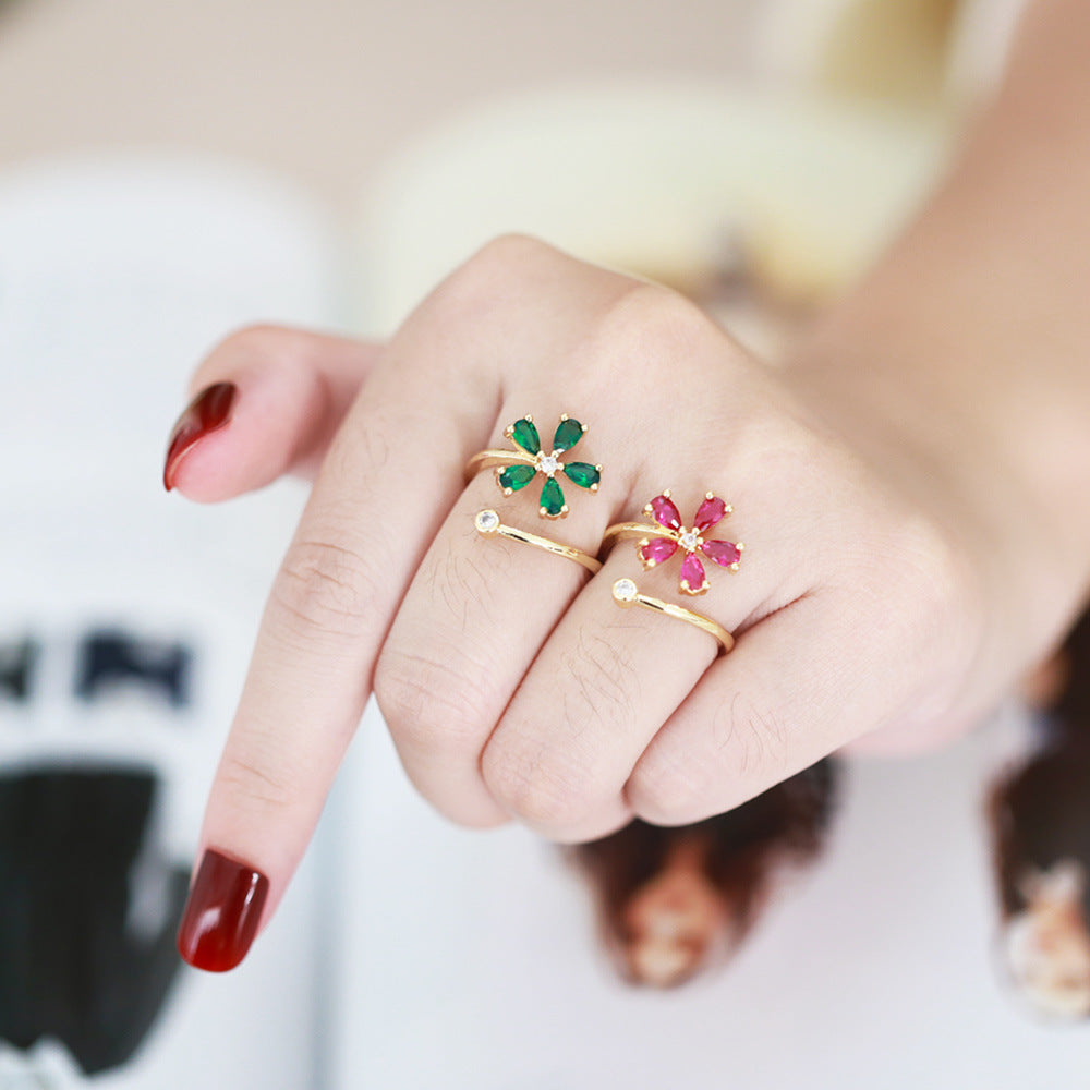 Alloy colored zircon flower ring MYA002RS030