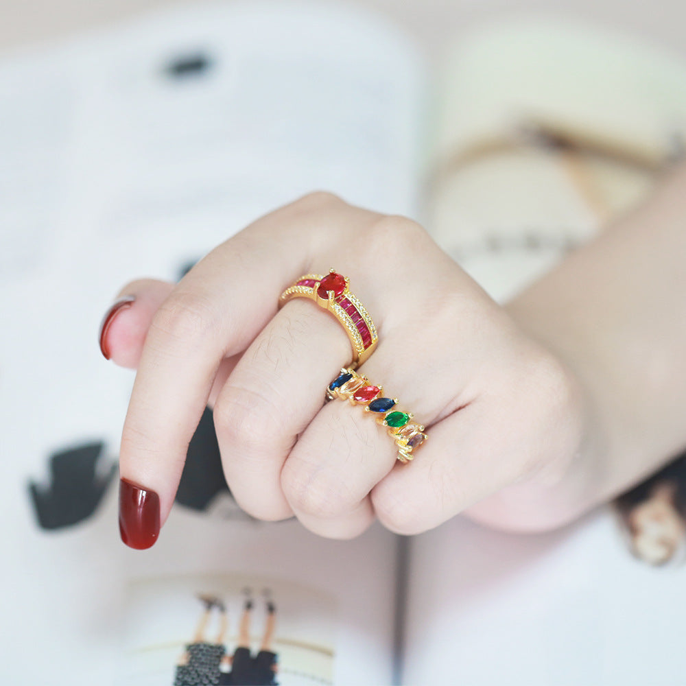 Alloy Geometry Colored Zircon Ring MYA002RS050