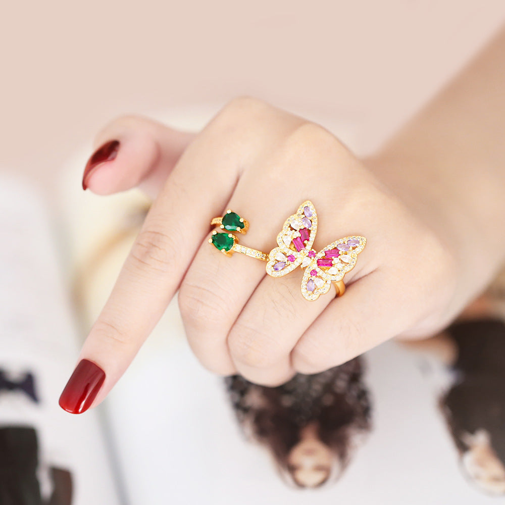 Alloy Green Leaf Open Ring MYA002RS010