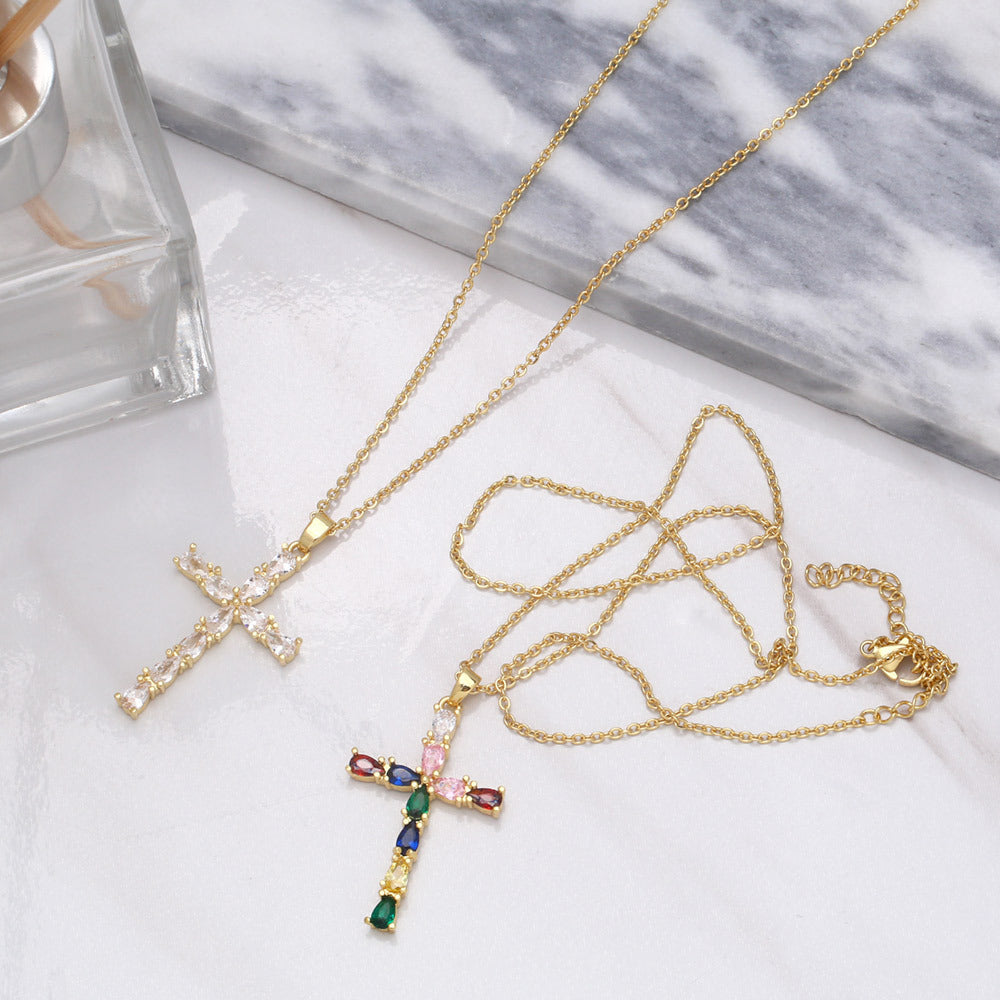 Alloy Zircon Cross Necklace MYA002NE055