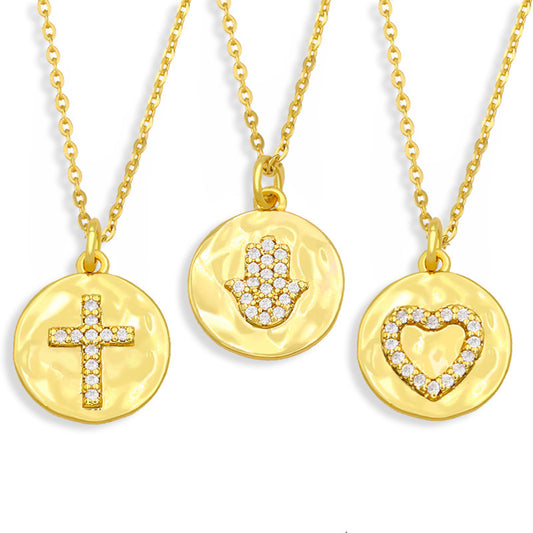 Alloy Gold Coin Cross Necklace MYA002NE015