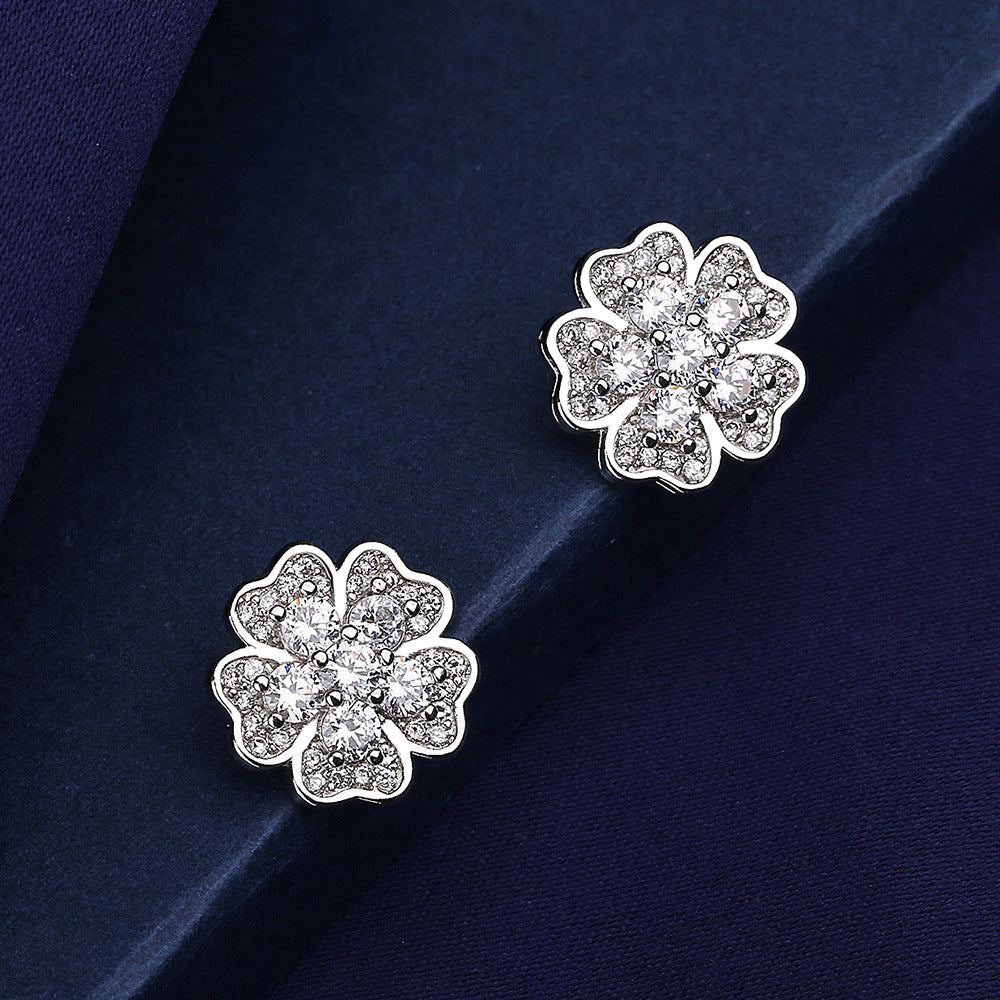 Copper studded diamond white flower earrings MYA001ES054