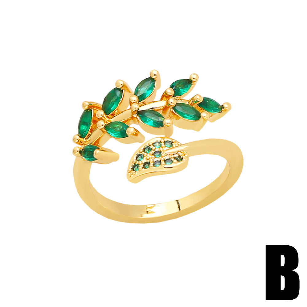 Alloy Green Leaf Open Ring MYA002RS010