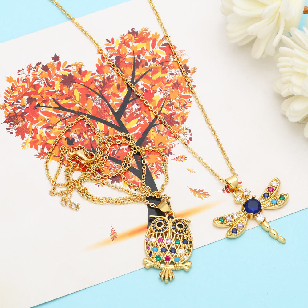 Alloy inlaid diamond owl necklace MYA002NE042