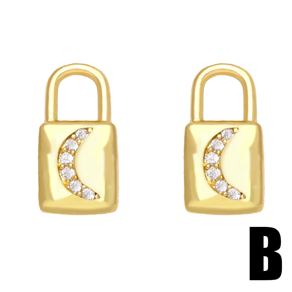 Alloy Diamond Heart Lock Earrings MYA002ES041