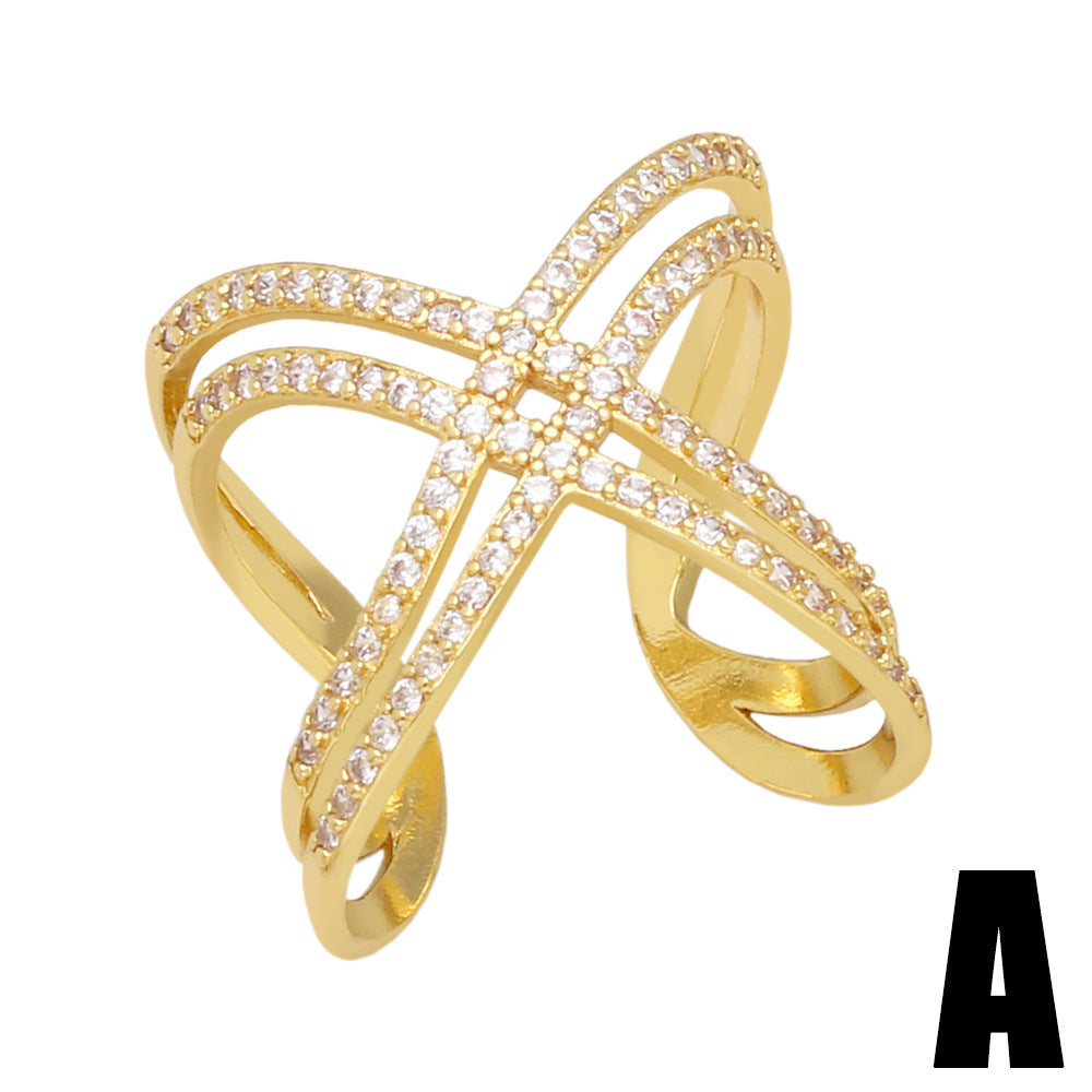 Alloy Personalized Geometric Cross Ring MYA002RS026