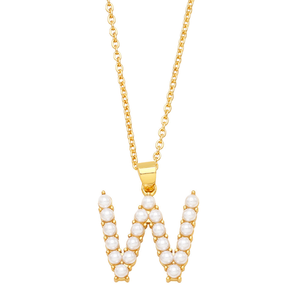 Alloy imitation pearl letter necklace MYA002NE076