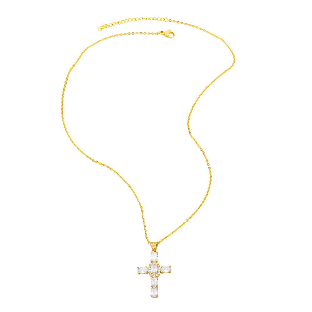 Alloy Pearl Cross Necklace MYA002NE006