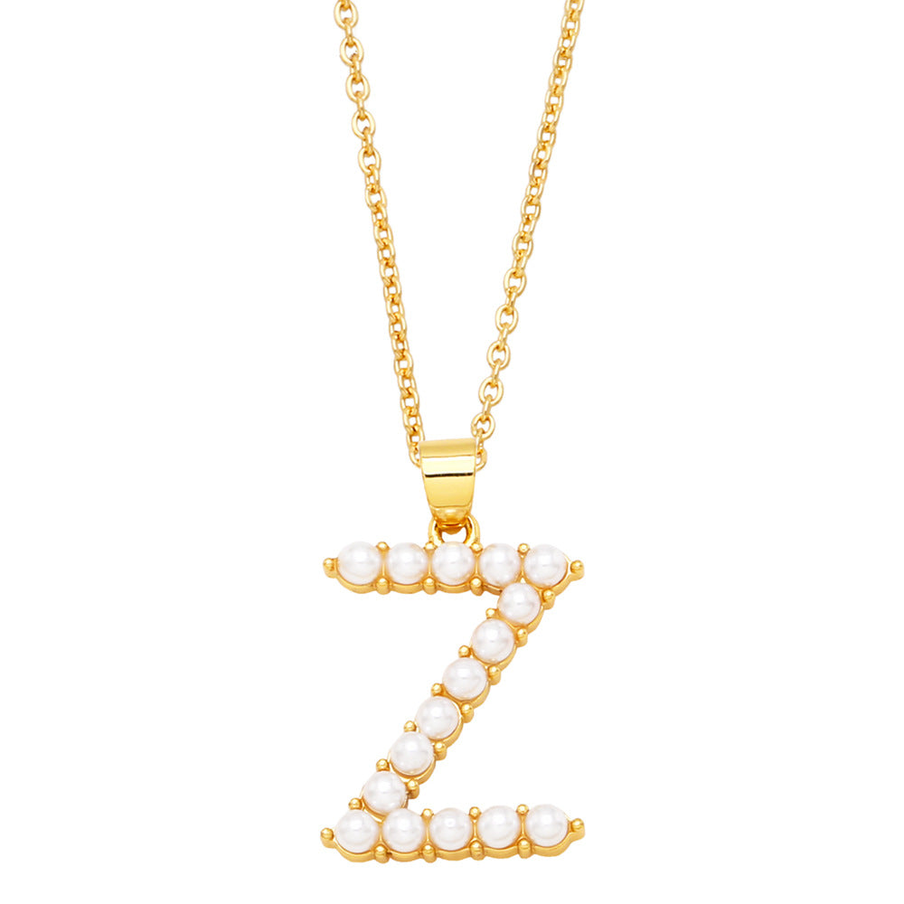 Alloy imitation pearl letter necklace MYA002NE076