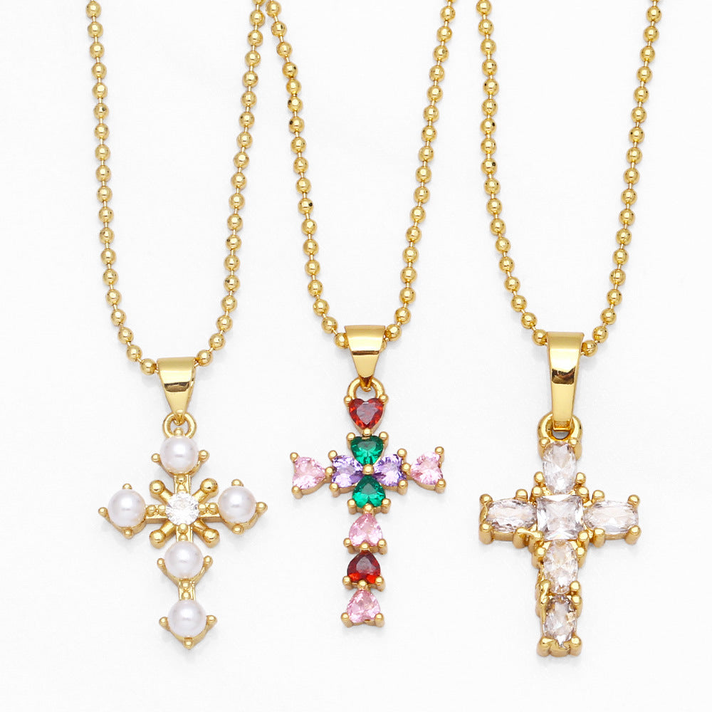 Alloy Pearl Cross Necklace MYA002NE007