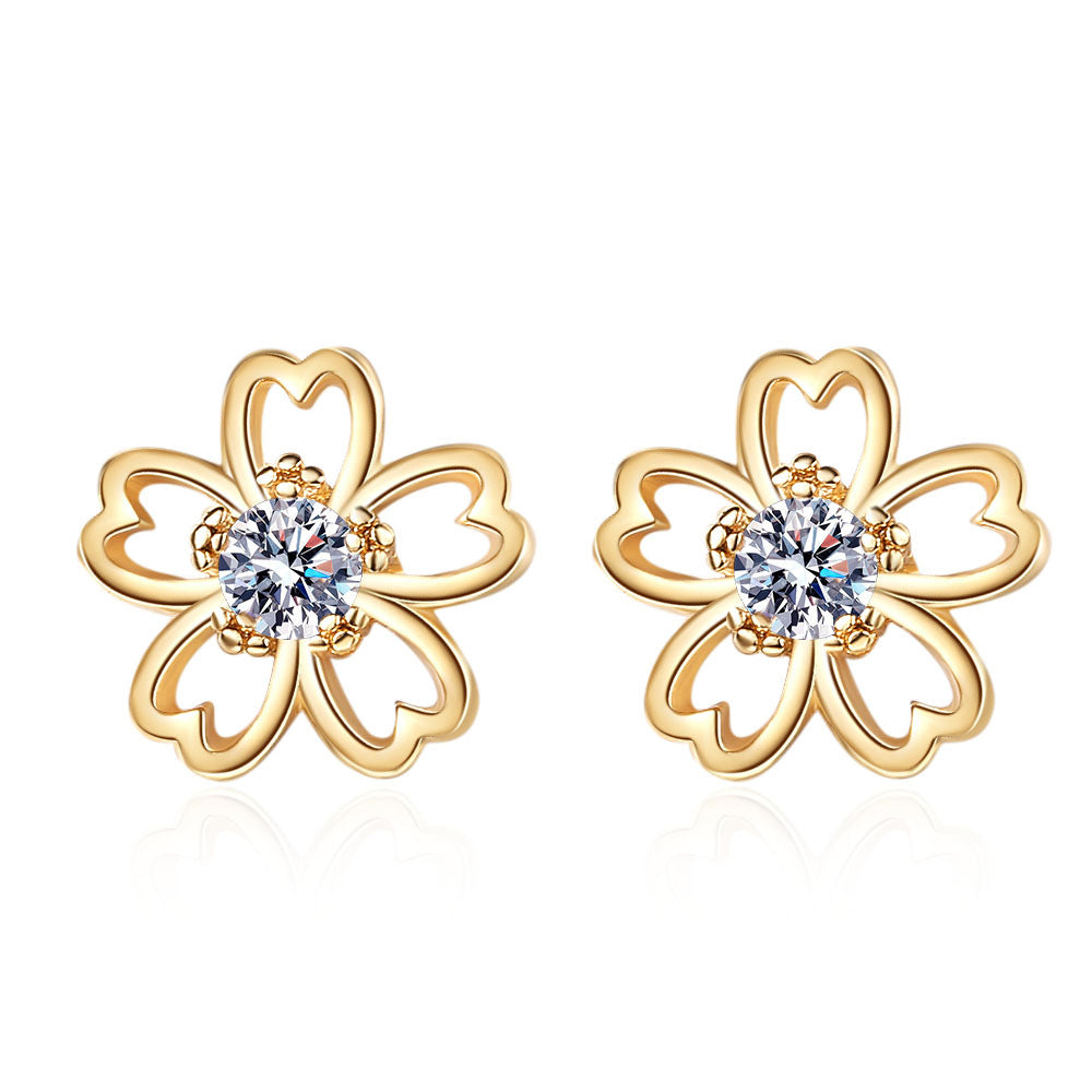 Copper and gold edged hollow small flower earrings MYA001ES053