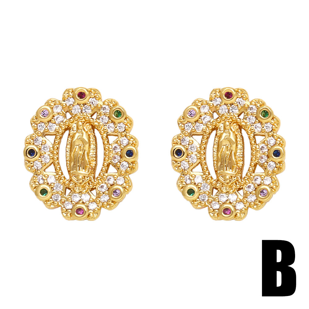 Alloy Set Zircon Virgin Mary Earrings MYA002ES022