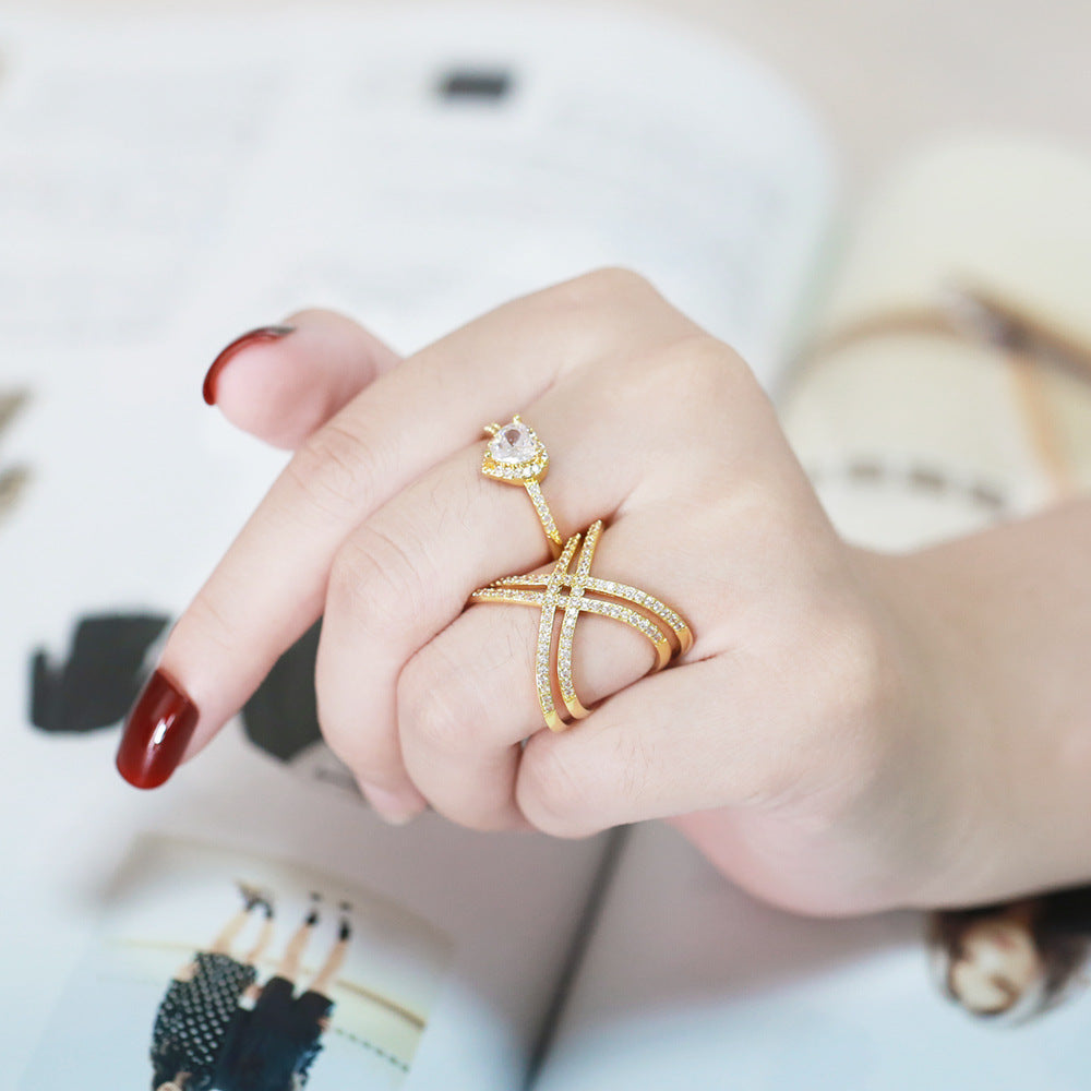 Alloy Personalized Geometric Cross Ring MYA002RS026