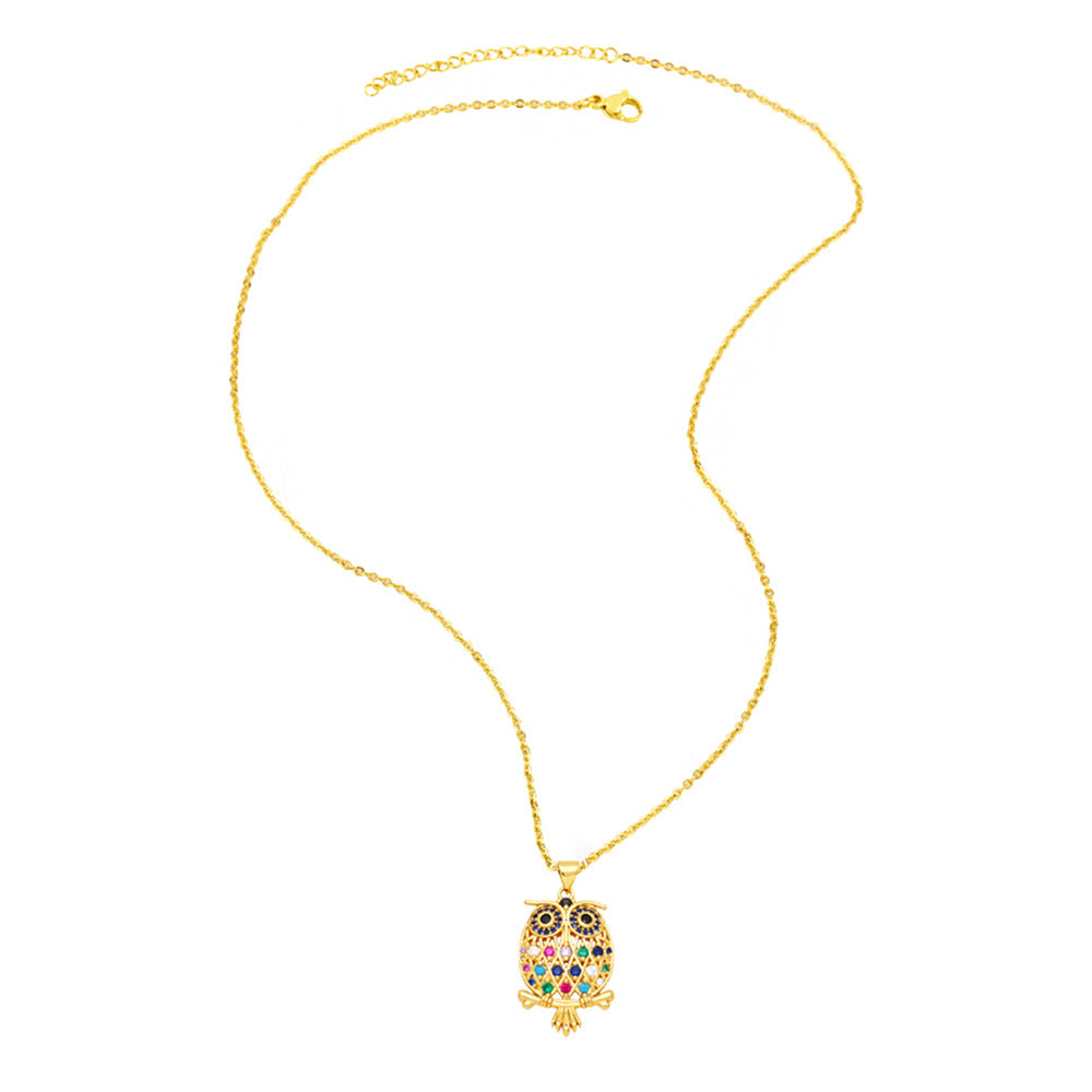 Alloy inlaid diamond owl necklace MYA002NE042