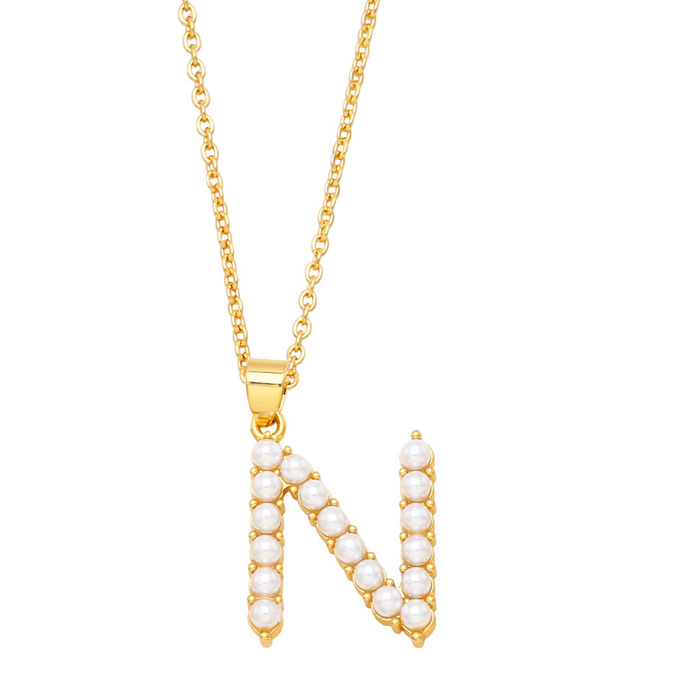 Alloy imitation pearl letter necklace MYA002NE076