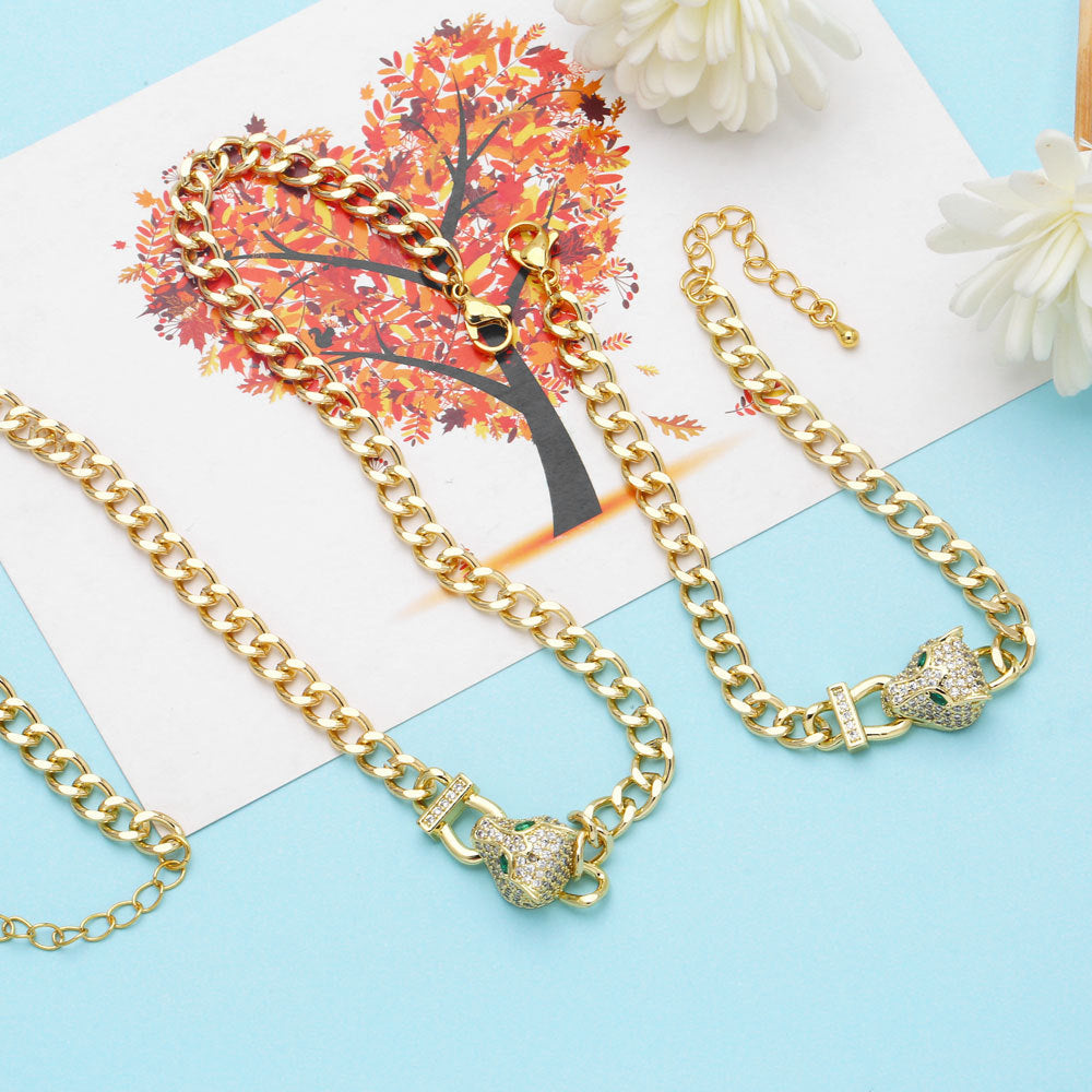 Alloy Diamond Leopard Head Necklace MYA002NE074