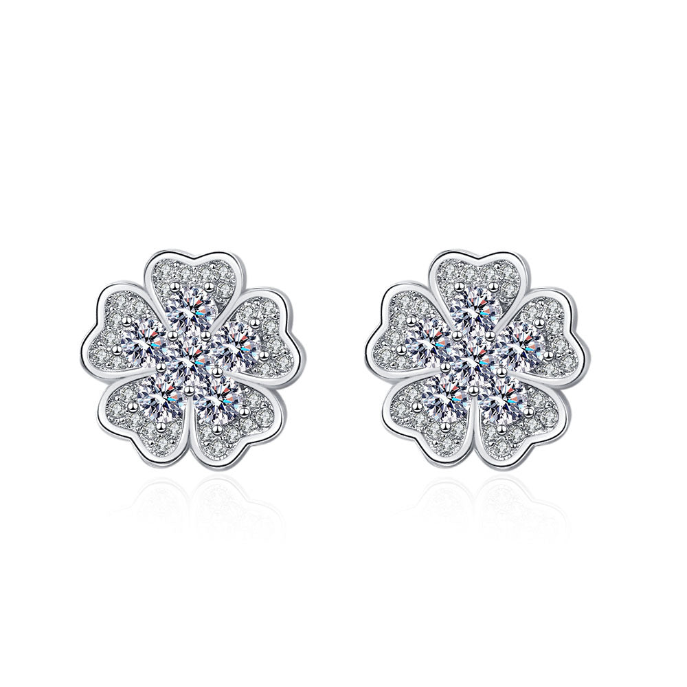 Copper studded diamond white flower earrings MYA001ES054