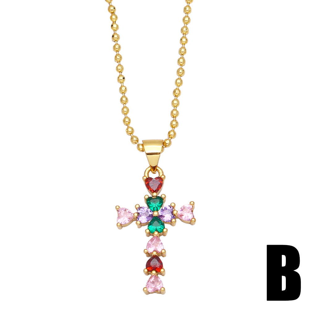 Alloy Pearl Cross Necklace MYA002NE007