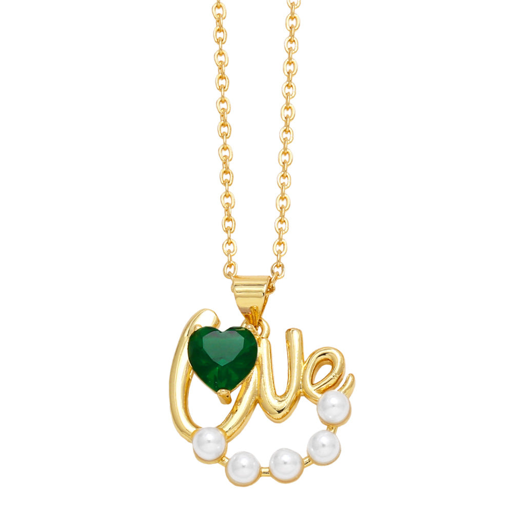 Alloy pearl studded diamond love necklace MYA002NE060