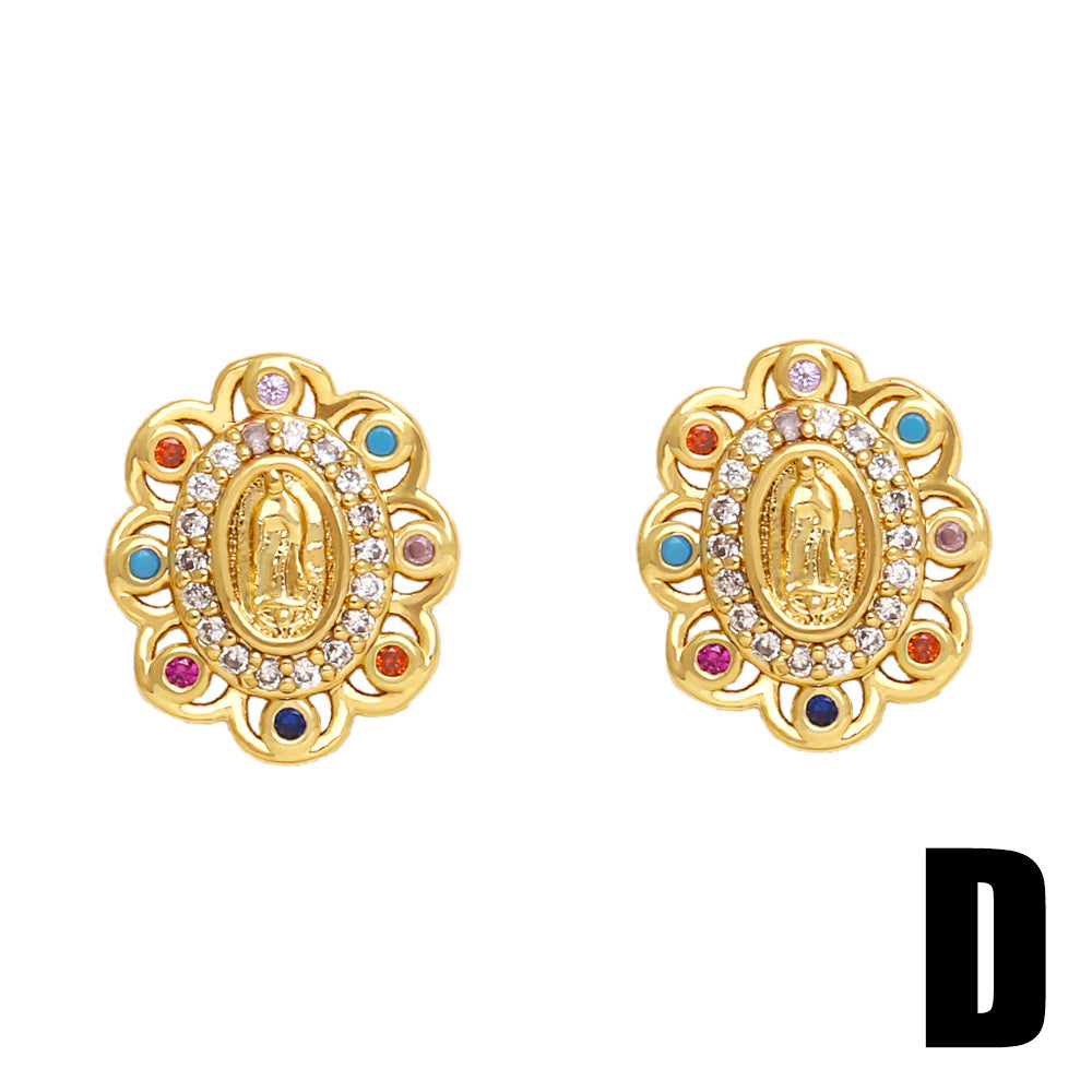 Alloy Set Zircon Virgin Mary Earrings MYA002ES022