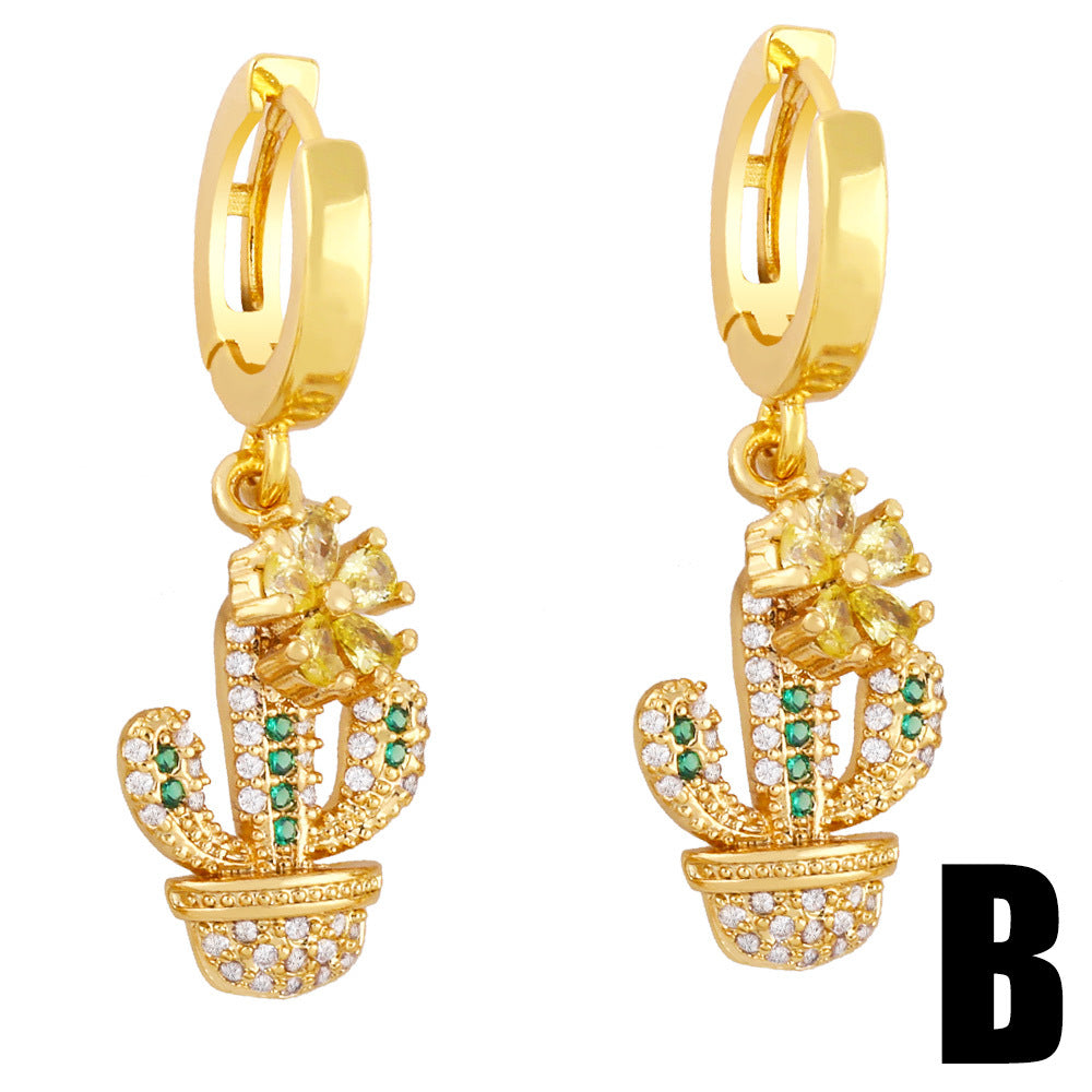 Alloy colored diamond cactus earrings MYA002ES063