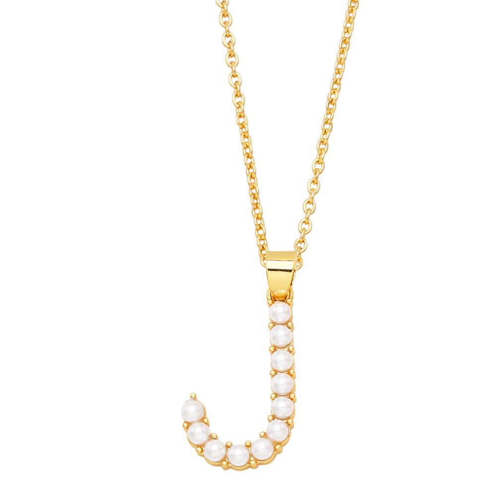 Alloy imitation pearl letter necklace MYA002NE076