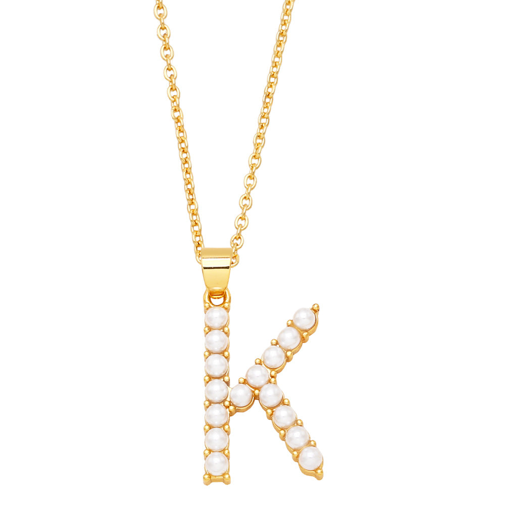 Alloy imitation pearl letter necklace MYA002NE076