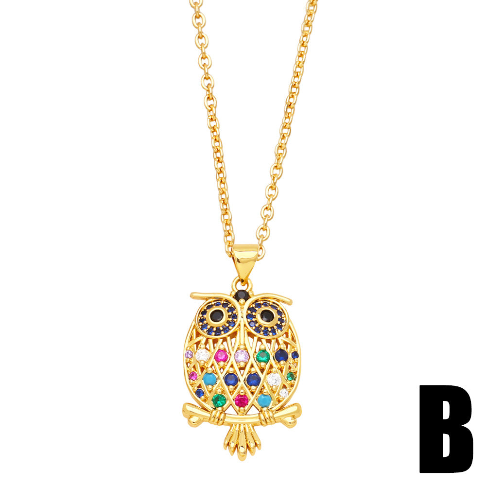 Alloy inlaid diamond owl necklace MYA002NE042