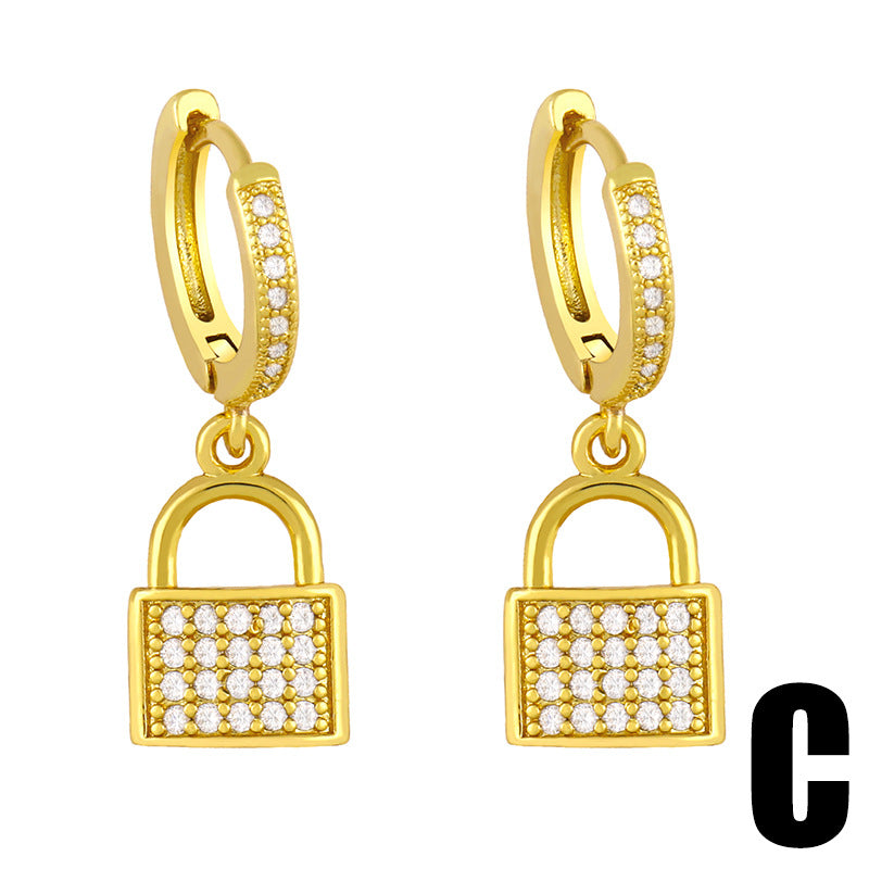 Alloy Zircon Heart Lock Earrings MYA002ES057